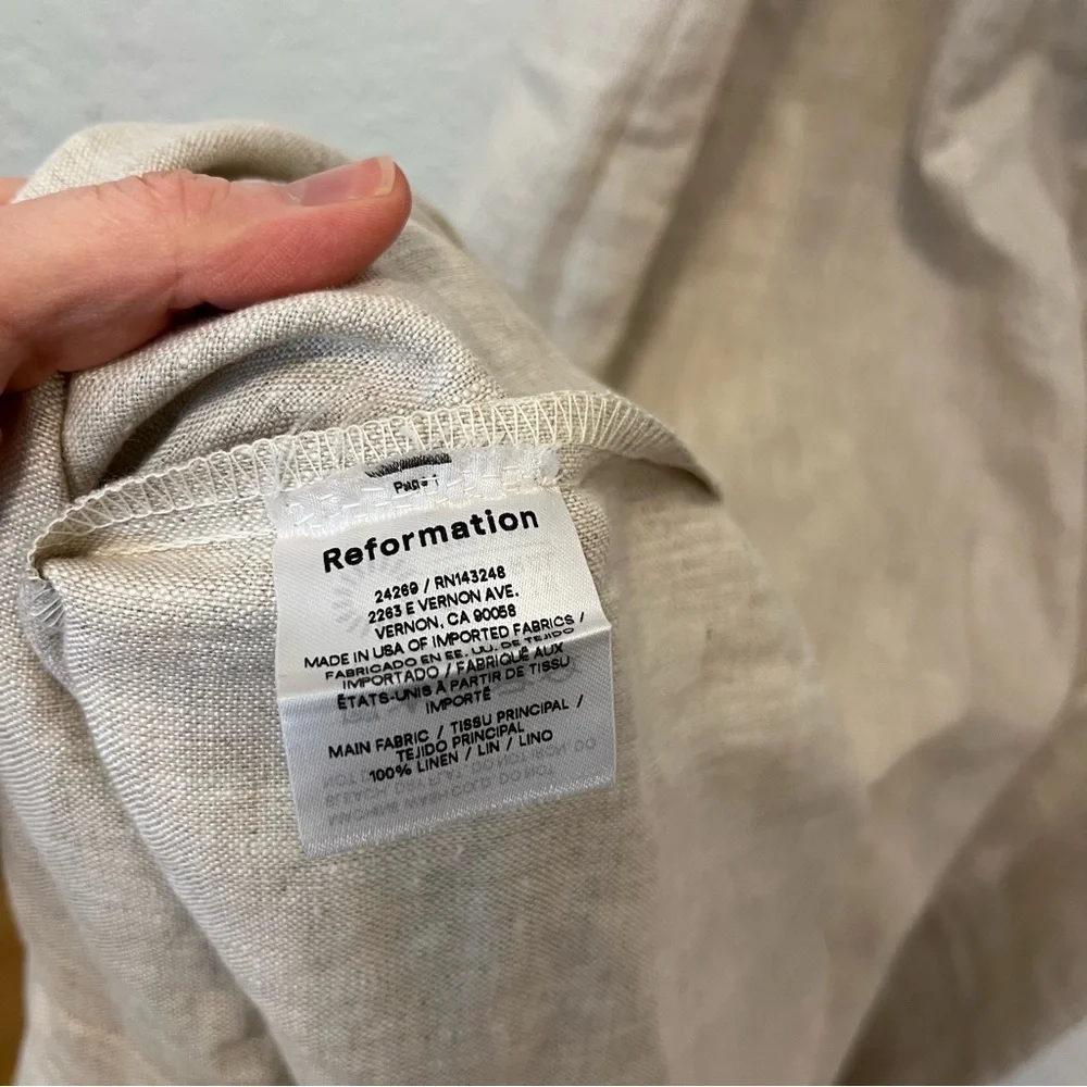 Reformation Grover Linen Dress Beige Oatmeal Midi Maxi Button Front fits XL 12 - Picture 9 of 15